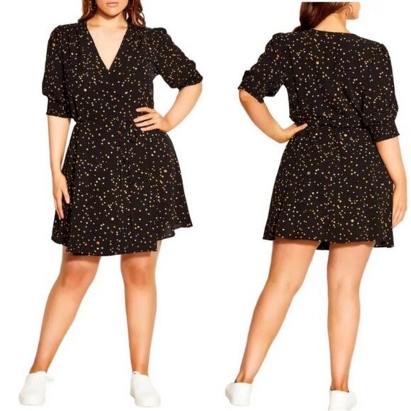 City Chic Black Prism Puzzle Wrap Mini Dress Size 24 NWT - Picture 1 of 7